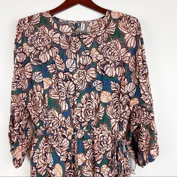 Donna Morgan Floral Crewneck Bishop Sleeve A-line Mini Dress Green Size 10 NWT - Picture 3 of 9